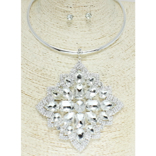 82881_Silver/Clear, crystal rhinestone choker necklace