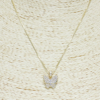 84251_Gold/Clear -2C, pave cubic zirconia butterfly necklace