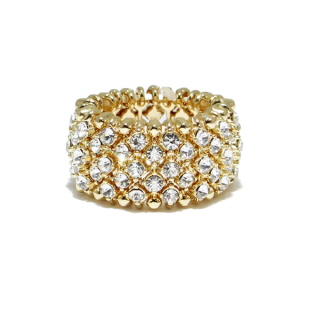 85057_Gold/Clear, pave rhinestone stretch ring