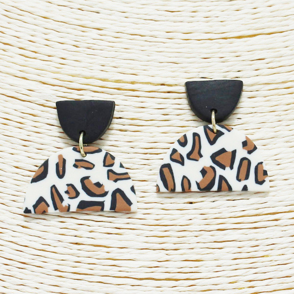 87434_Brown, clay leopard geometric earring