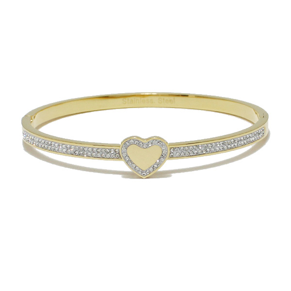 87539_Gold, pave heart stainless steel bracelet 