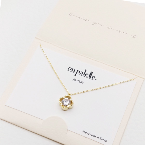 87705_Gold/Clear, dainty clover pendant necklace