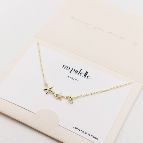 87715_Gold/Clear, dainty pave starfish necklace 