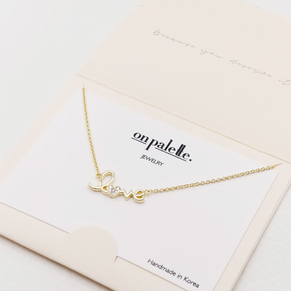 87717_Gold/Clear, dainty "love" pave heart necklace