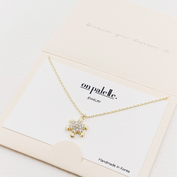 87726_Gold/Clear, dainty pave snowflake pendant necklace