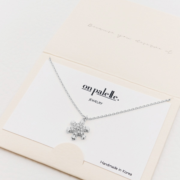 87726_Silver/Clear, dainty pave snowflake pendant necklace