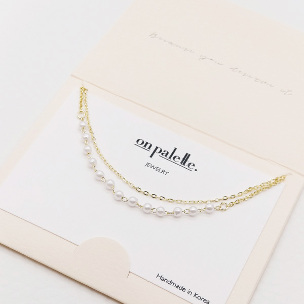 87728_Gold/Cream, dainty pearl double layered necklace 
