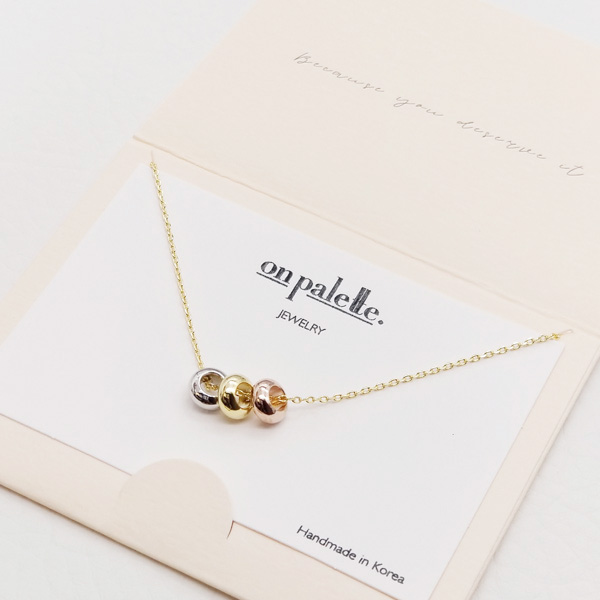 87732_Gold/Multi, dainty triple ring necklace 