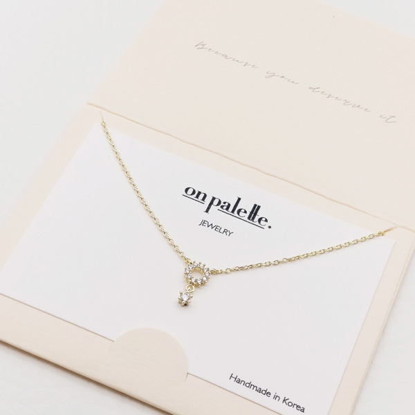 87735_Gold/Clear, dainty pave stone pendant necklace 