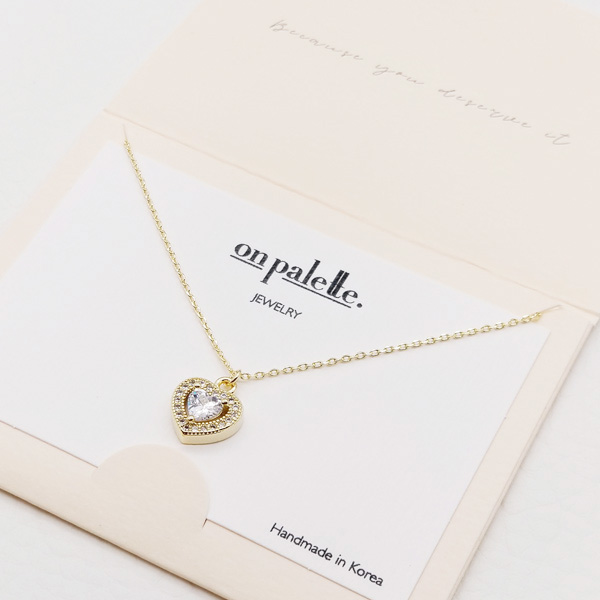 87751_Gold/Clear, dainty pave heart pendant necklace 