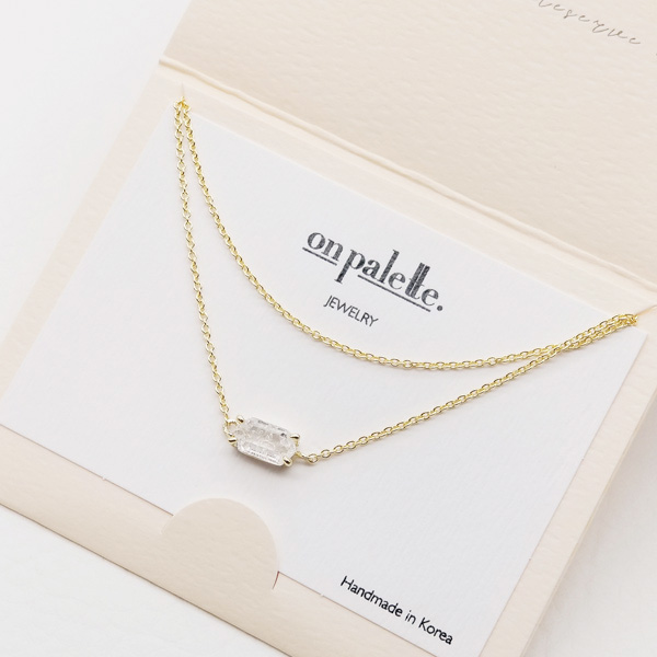87766_Gold/Clear, dainty geometric acrylic accent layered necklace 