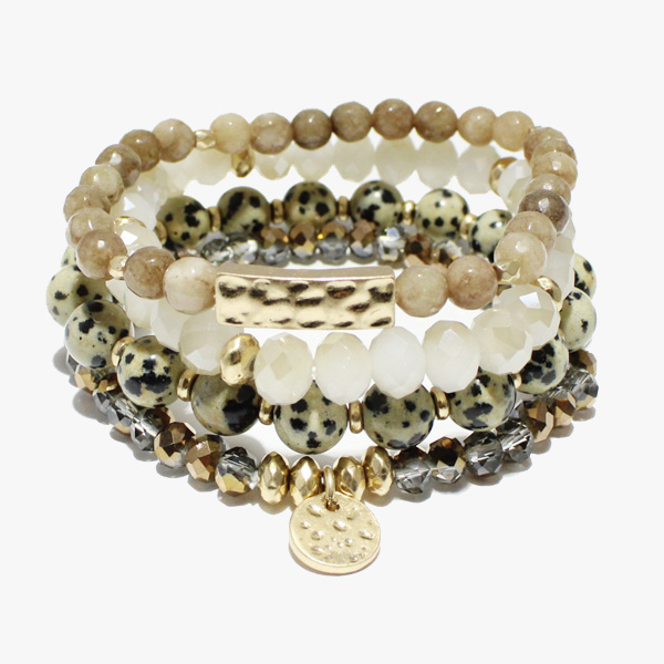 88015_Dalmatian, multi layered bead stretch bracelet 