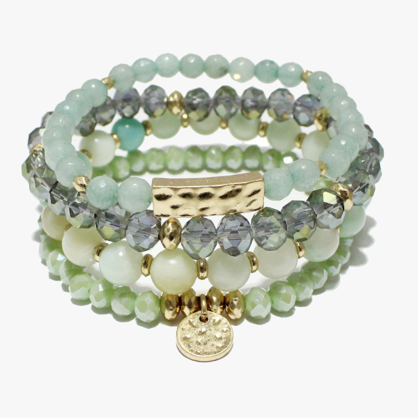88015_Mint, multi layered bead stretch bracelet 