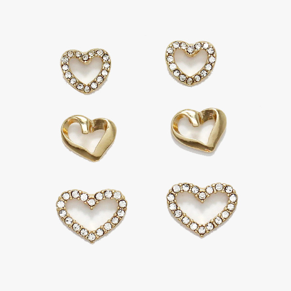 88042_Gold/Clear, pave heart stud earring set 
