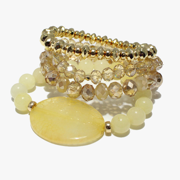 88055_Natural, semi precious stone multi layered bead stretch bracelet 