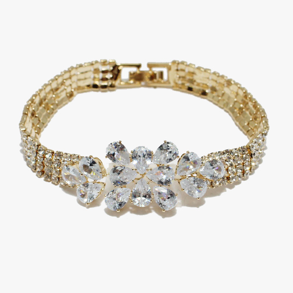 88208_Gold/Clear, teardrop accent cubic zirconia bracelet 