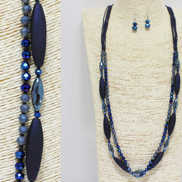 86219_Blue, handmade bead long necklace