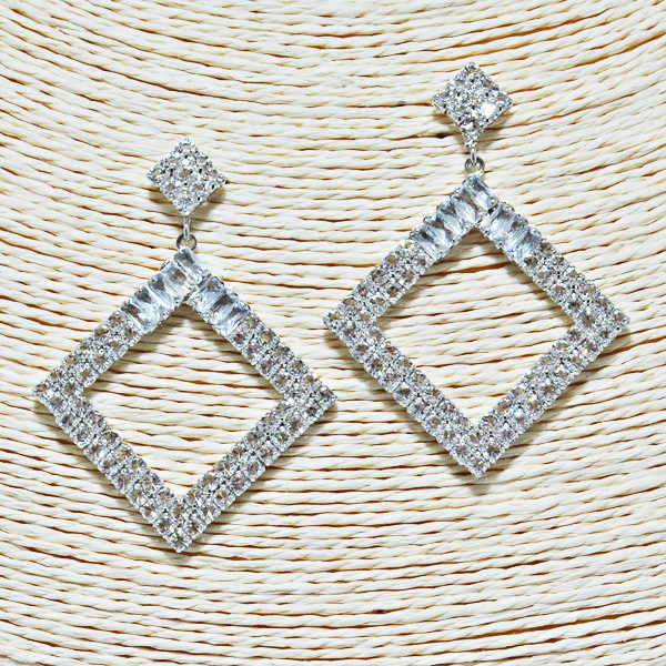 86494_Silver/Clear, baguette cubic zirconia square earring