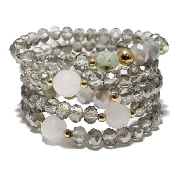 86677_Grey, multi layered bead stretch bracelet