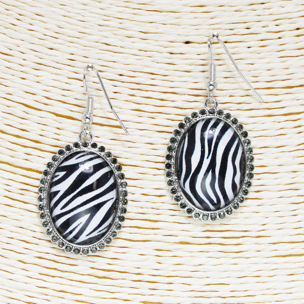 86715_Silver, zebra print bubble oval earring