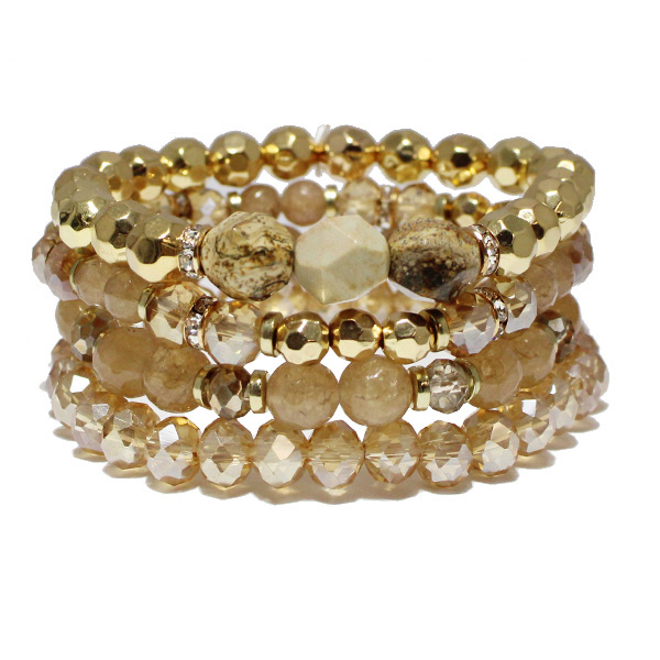 86719_Brown, multi layered bead stretch bracelet