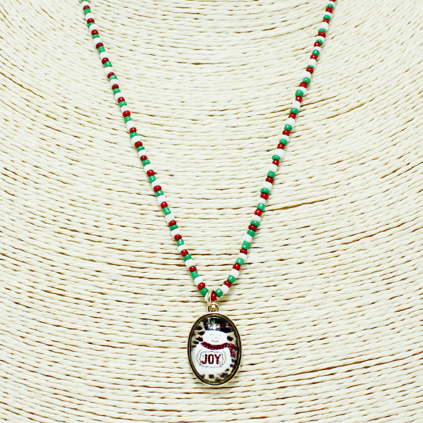 87153_Multi/Leopard, snowman bubble charm christmas necklace 