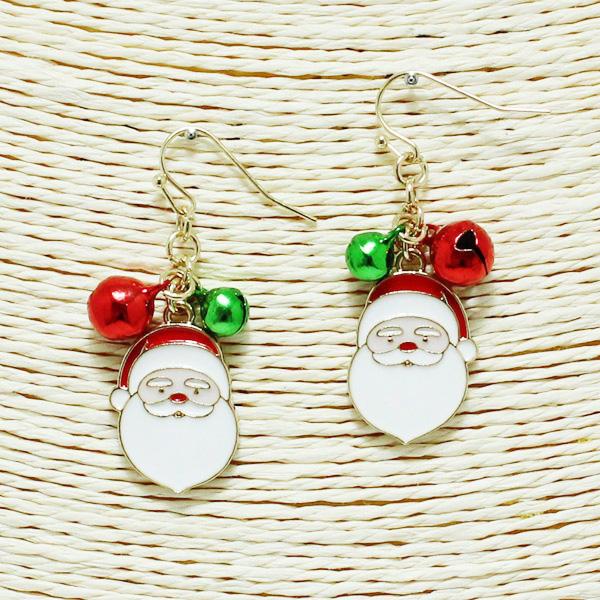 87203_Multi, santa claus christmas jingle bell charm earring 