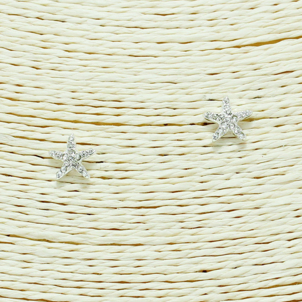 87250_Silver/Clear, 10mm pave starfish stud earring 