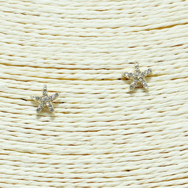 87250_Gold/Clear, 10mm pave starfish stud earring 