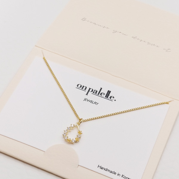 87262_Gold/Clear, dainty floral teardrop pendant necklace