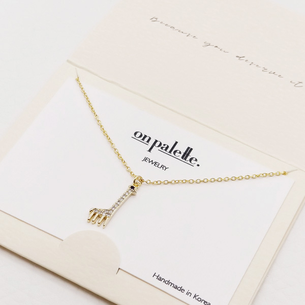 87270_Gold/Clear, dainty pave giraffe pendant necklace