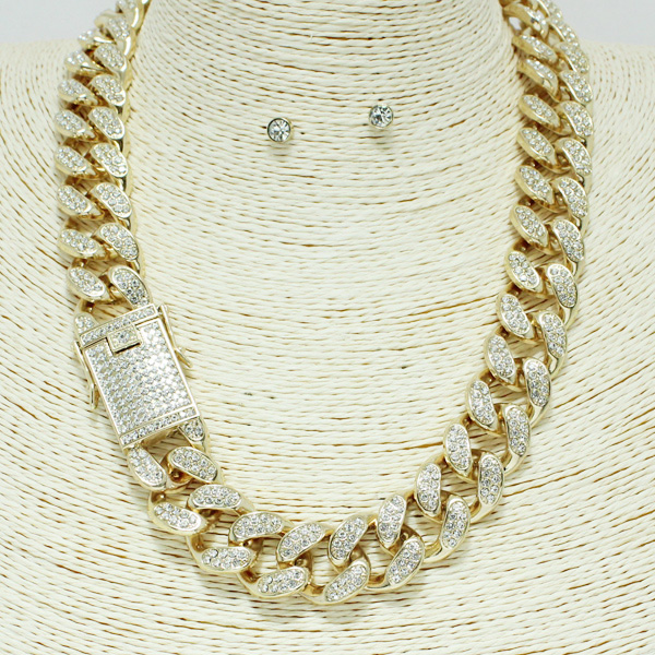 87344_Gold/Clear, pave chain necklace