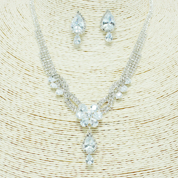 87347_Silver/Clear, cubic zirconia crystal rhinestone necklace