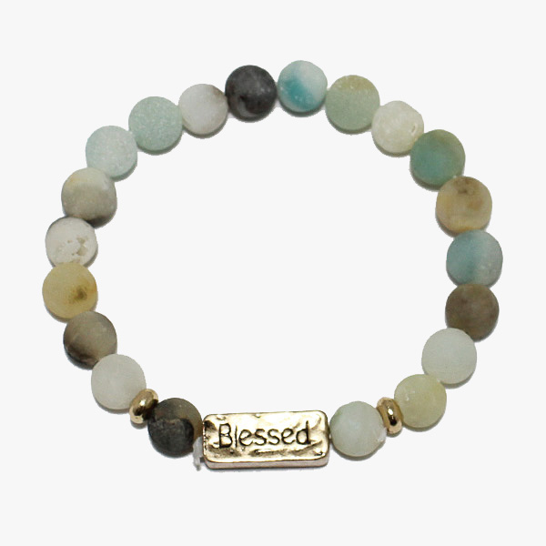 88623_Amazonite, "blessed" beaded stretch bracelet 