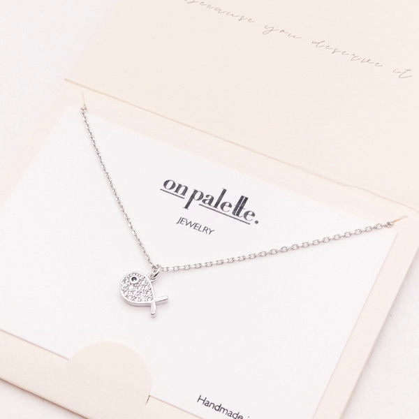 88755_Silver/Clear, dainty CZ fish charm pendant necklace 