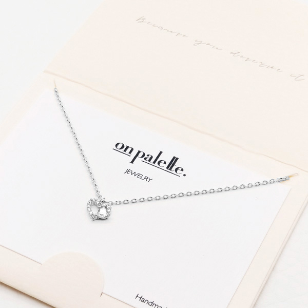 88761_Silver/Clear, dainty pave CZ heart pendant necklace 