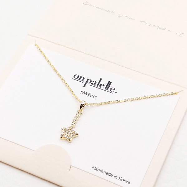 88764_Gold/Clear, dainty CZ star drop pendant necklace 