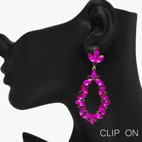 88811_Gold/Fuchsia, marquise accent rhinestone evening clip on earring 