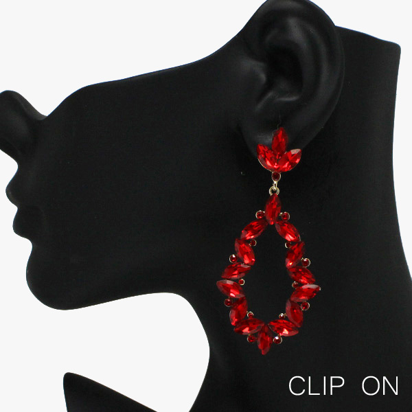 88811_Gold/Red, marquise accent rhinestone evening clip on earring 