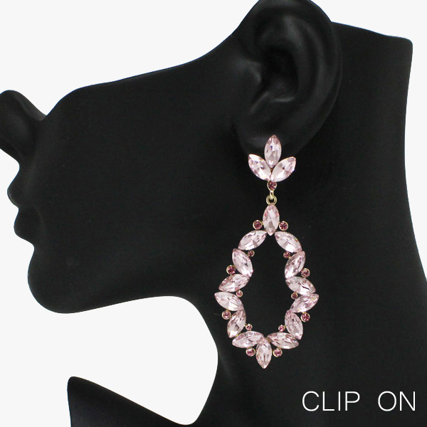 88811_Gold/Pink, marquise accent rhinestone evening clip on earring 
