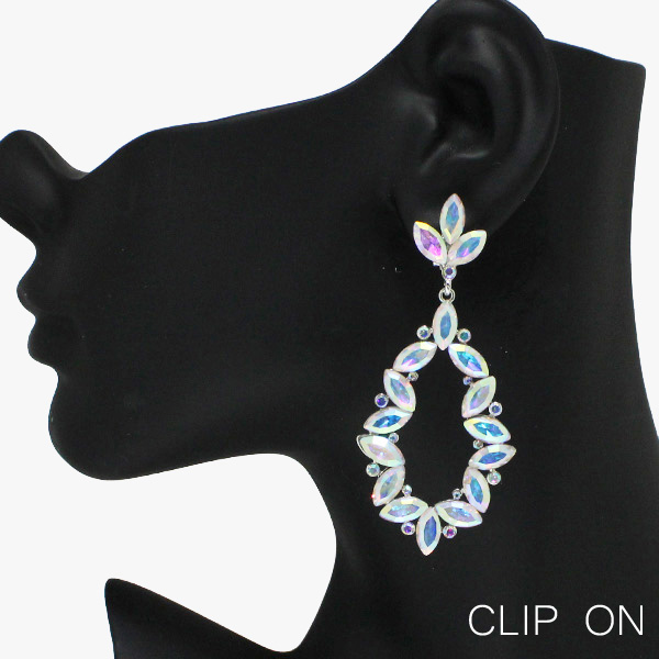 88811_Silver/AB, marquise accent rhinestone evening clip on earring 