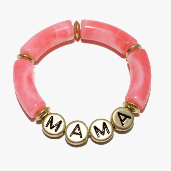 88825_Coral, "MAMA" celluloid acetate tube stretch bracelet 