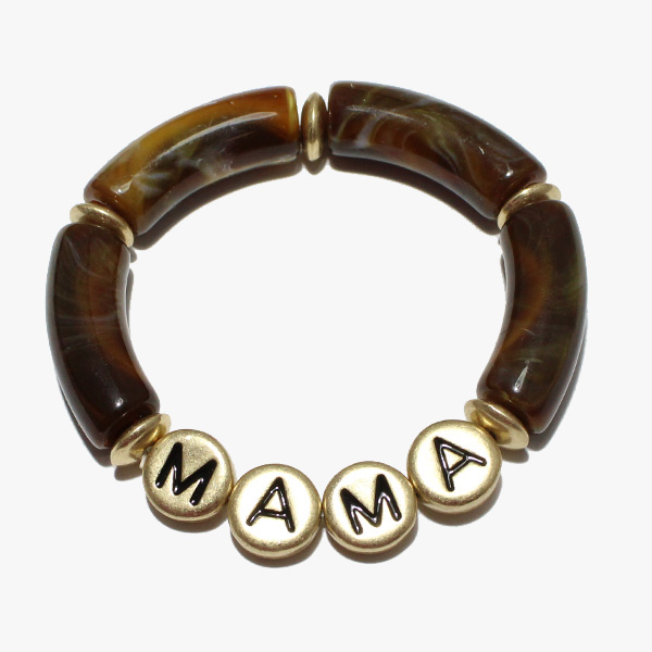 88825_Brown, "MAMA" celluloid acetate tube stretch bracelet 