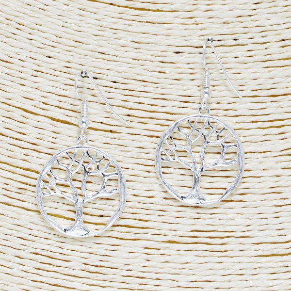 88826_Worn Silver, tree of life earring -small size