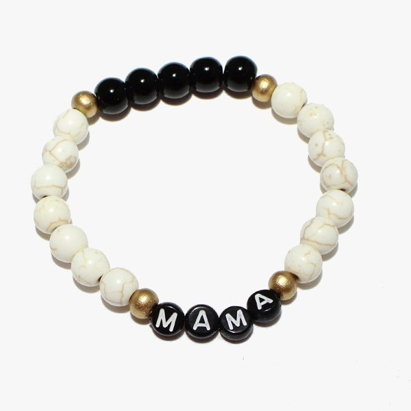 88833_Ivory, "mama" word block beaded stretch bracelet 