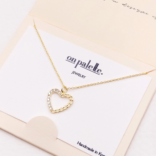 88854_Gold/Clear, dainty heart cubic zirconia pendant necklace 