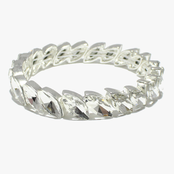 88857_Silver/Clear, marquise accent rhinestone stretch bracelet 