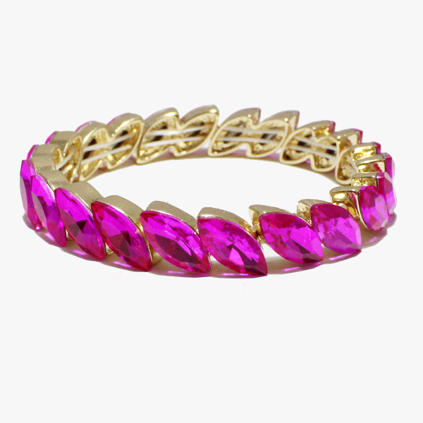 88857_Gold/Fuchsia, marquise accent rhinestone stretch bracelet 