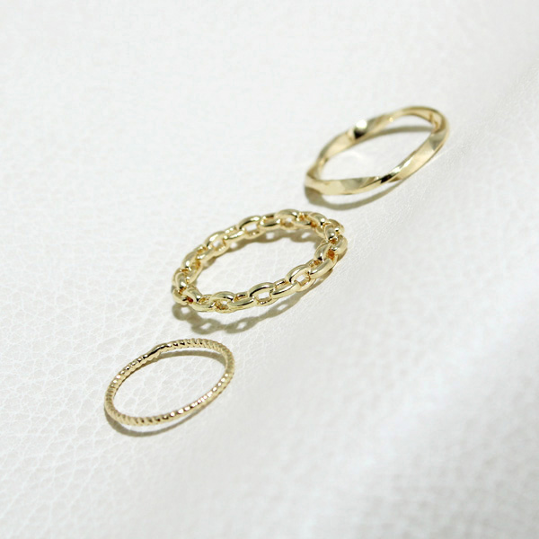 88913_Gold/Black, chain accent one size 3pcs ring set 