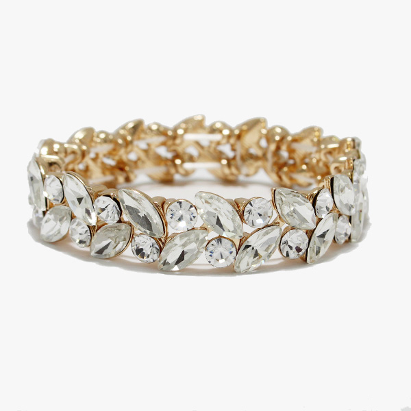 90000_Gold/Clear, multi rhinestone stretch bracelet 